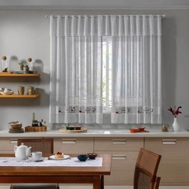 Imagem de CORTINA DE RENDA PARA COZINHA COM BANDÔ VALENCIA BRANCA CAFE VERMELHO 2,00M X 1,50M X 30CM