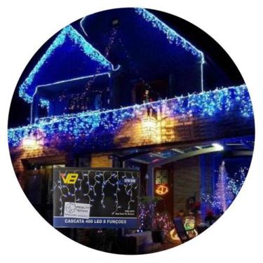 Imagem de Kit 4 Cascatas 400 Leds 10M C/ 8 Funções Azul C/ Fio Branco 127v - Bri