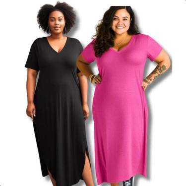 Imagem de Kit 2 Vestido Longo Feminino Midi Liso Com Fenda E Bolsos - Contramão 
