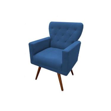 Imagem de Poltrona Decorativa Aurora Suede Azul Pés Madeira Ms Decor - Mansão De