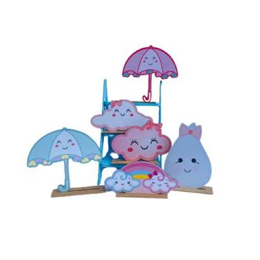 Imagem de Kit Display de Mesa 6 Peças Festa Chuva de Amor Feminino MDF - Juju Br