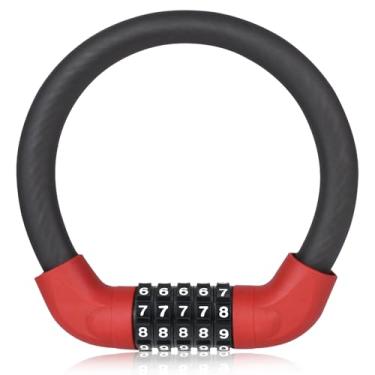 Imagem de Cabo de bloqueio de bicicleta, cadeado de 5 dígitos, bloqueio de bicicleta leve, antifurto, combinação reiniciável, portátil, travas de cabo de bicicleta para bicicleta, 38 cm, vermelho