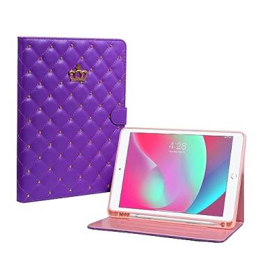 Imagem de HDTOP Capa para iPad 9ª/8ª/7ª geração de 10,2 polegadas 2021/2020/2019, capa de couro PU com suporte para Apple Pencil integrado - despertar/hibernar automático e vários ângulos de visualização (roxo)