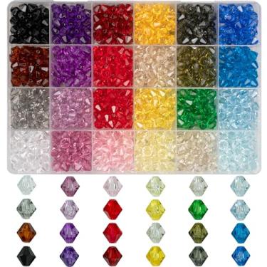 Imagem de Melius Contas de cristal bicone, 960 peças de cristal facetado 24 cores arco-íris contas de acrílico soltas para fazer joias, pulseiras DIY, colares, cortinas, chaveiros, pulseiras (8 mm)