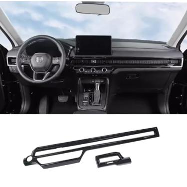 Imagem de KELEIMAI Acessórios de carro adequados para Honda CR-V CRV 2023 2024 painel interno console central tampa de saída de ar AC acabamento preto brilhante ABS 2 peças