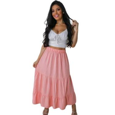 Imagem de saia rodada três marias moda evangélica - M&K, Rosa