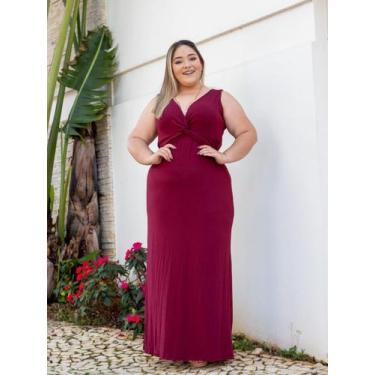 Imagem de Vestido Longo Plus Size Decote Torcido em V - luh may, Vinho, GG