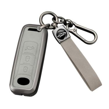 Imagem de HIBEYO Capa de chaveiro compatível com Trumpchi GAC GS3 GS5 GS6 Acessórios Capa de chave inteligente de couro e liga de zinco adequada para Trumpchi com chaveiros Gift-A Type Gray