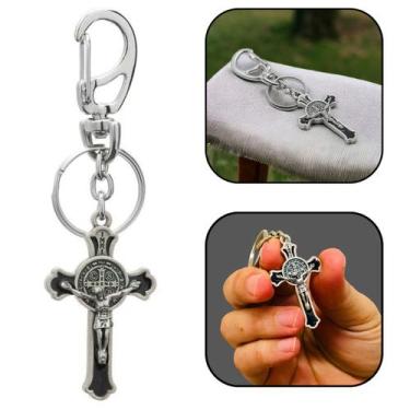 Imagem de Chaveiro Cruz Medalha de São Bento Metal com Mosquetão - FORNECEDOR 1