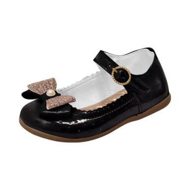Imagem de Sapatilha Boneca Infantil Menina Laço Glitter Preto Verniz - Raniel Ca