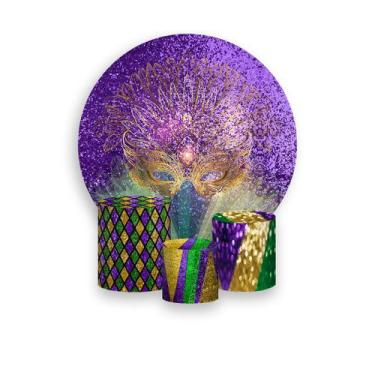 Imagem de Painel De Festa Redondo 1,50x1,50 + Trio De Capas Cilindro - Carnaval 