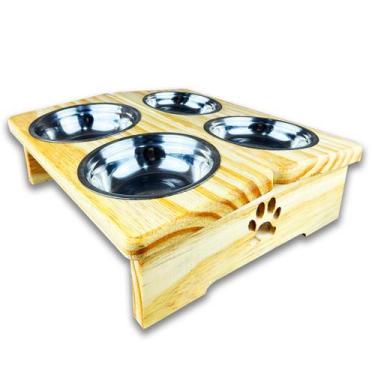 Imagem de Comedouro P/ Gato Cachorro Pet Elevado 4 Potes Madeira Clara - JJVERAS