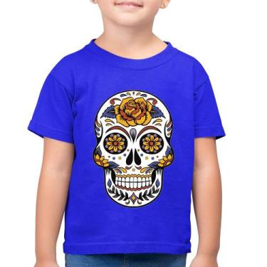 Imagem de Camiseta Algodão Infantil Caveira Mexicana - Foca na Moda, Azul royal,