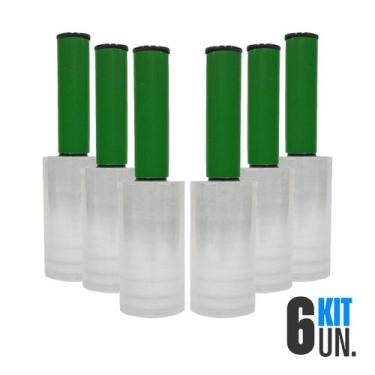 Imagem de 6x Rolo Filme Plástico Stretch 10cm x 120m Com Cabo Aplicador Giratóri