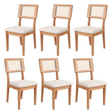 Imagem de Kit 6 Cadeiras Estofadas Encosto de Tela em 100% MDF Freijó Cesare Cla