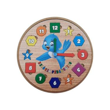 Imagem de Relógio Pedagógico Infantil Didático Educativo 21x21 Mdf Madeira Adesi