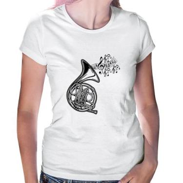 Imagem de Baby Look Trompa Notas Musicais - Foca na Moda, Branco, GG