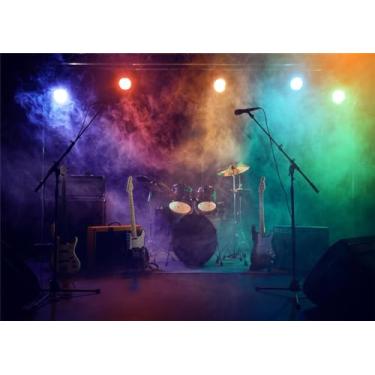 Imagem de Fmarui Pano de fundo musical karaokê para fotografia rock and roll decorações de festa de férias suprimentos adereços de sessão de fotos, 2,8 x 1,5 m