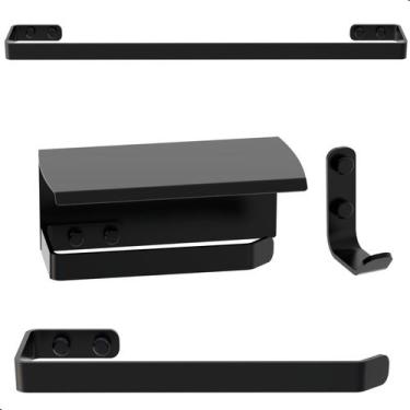 Imagem de Kit Acessórios Para Banheiro Preto Fosco 4 Peças Zmt - CromoShop