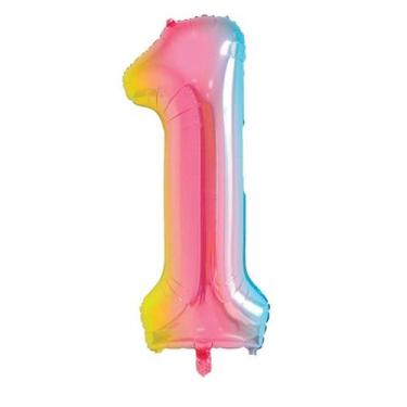 Imagem de Balão Metalizado Degradê colorido forma número 1 para aníversários e f