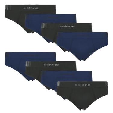 Imagem de Kit 8 Cueca Selene Microfibra Masculina Slip sem costura, Preto e azul