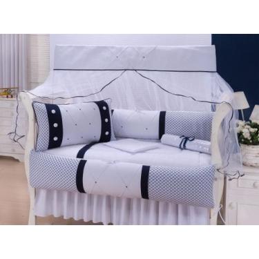 Imagem de Kit enxoval para berço marinho/branco com botão - menino - MEDINA CONF