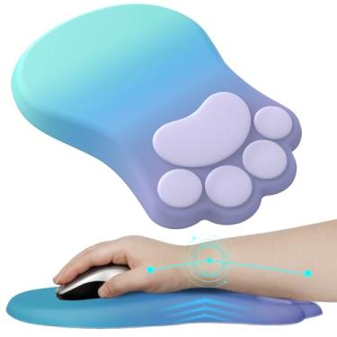 Imagem de L-SPOUTTO Mouse pad ergonômico com descanso de pulso, suporte de pulso fofo de pata de gato, design de massagem confortável, mouse pad para alívio da dor no computador com base de poliuretano