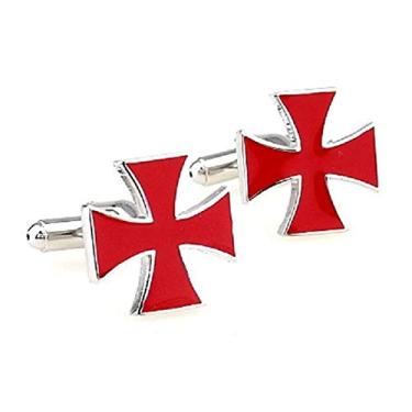 Imagem de Abotoaduras com design de cruz vermelha templária Knights Punhos prateados