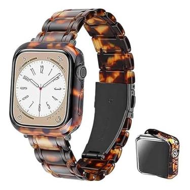 Imagem de Omter Pulseira com capa compatível com Apple Watch de 42 mm, feminina, masculina, moderna, pulseira de resina para iWatch série 10 (tom de tartaruga preta, 42 mm, série 10)