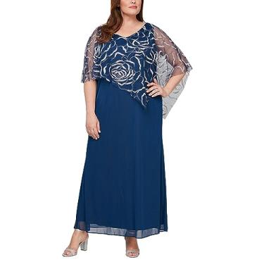Imagem de S.L. Fashions Vestido feminino plus size de malha elástica com contas brilhantes, Azul marino, 54