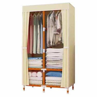 Imagem de Guarda-roupa Armário de madeira sólida, tecido para aluguel, cortina de plástico, armazenamento, dormitório, armário simples, cor sólida armário