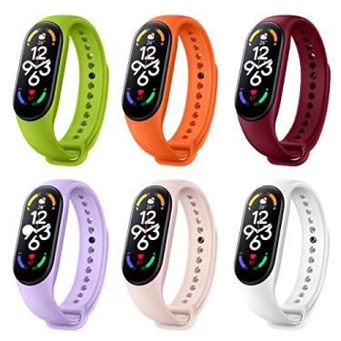 Imagem de SZBAMI Pacote com 6 pulseiras de substituição para Mi Band 7 compatíveis com Xiaomi Mi Band 7, acessórios para smartwatch, pulseira colorida para mulheres e homens, pulseira de silicone inteligente