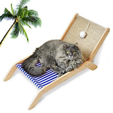 Imagem de PETKARAY Rede para cadeira de praia, camas elevadas para gatos internos, espreguiçadeira aconchegante original com arranhador de sisal e bola de brinquedo