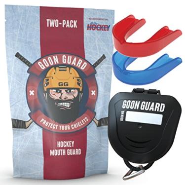 Imagem de GAME ON Goon Guard Hockey Mouth Guard Strapless - Protetor Bucal De Hóquei Para Jovens E Aparelhos Ortodônticos: 2X A Absorção De Impacto, Feito Nos Eua, Estojo Incluído (Azul Lagoa E Vermelho Claro