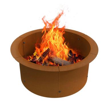 Imagem de GJWCVL Anel para fogueira ao ar livre, forro de fogueira a lenha de 60 cm, anel de fogo de acampamento de aço corten anel de fogueira resistente acima ou no solo para fogueira ao ar livre e quintal
