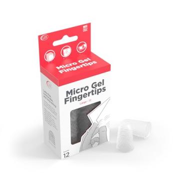 Imagem de Lee Micro Gel Fingertips - Tamanho grande 12, 1,8 cm para facilitar o manuseio do papel, prevenção de cortes e manuseio de cola quente, pontas dos dedos transparentes e duráveis, 12 protetores de dedo