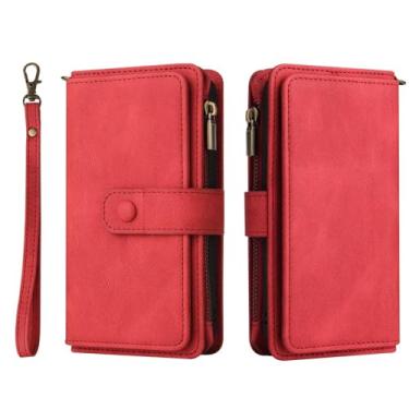Imagem de Capa carteira para Xiaomi Mi 12 Lite,Capa carteira paraFlip Wallet Couro PU Premium com zíper 15 compartimentos para cartão kickstand Magnético Capa para Xiaomi Mi 12 Lite,Vermelho