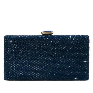 Imagem de Boutique De FGG Bolsas de noite de cristal para mulheres, bolsa de mão formal para festa, casamento, strass, bolsa de noiva, pequena, Azul-marinho, Small