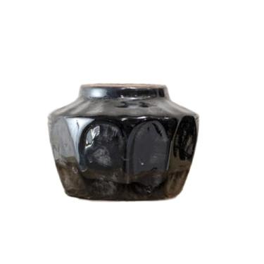 Imagem de 100 North PD Vaso de cerâmica esculpido em terracota e decoração funcional para casa e jardim, 7,5 x 11 cm, preto brilhante