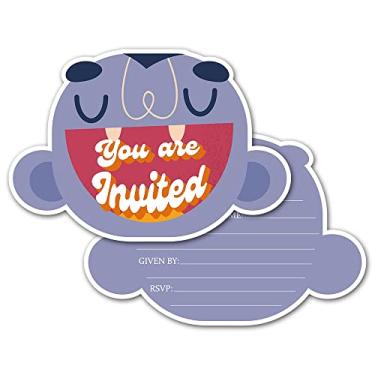 Imagem de Convites Deluxe de Halloween ou festa à fantasia, cartões de preenchimento de 25 formas com envelopes, abóbora, fantasma, monstro, doces ou travessuras fofas, caixa ou travessura para aniversário de