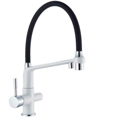 Imagem de Torneira de cozinha com filtro escovado dourado 360 torneiras giratórias de água pura para cozinha preta torneira misturadora de purificação de água, cromo branco