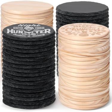 Imagem de Porta-copos de 72 peças para gravação a laser, porta-copos MAPRIAL de 10 cm 36P de pedra de ardósia preta a granel, porta-copos de madeira 36P, material em branco de gravação para gravador a laser,