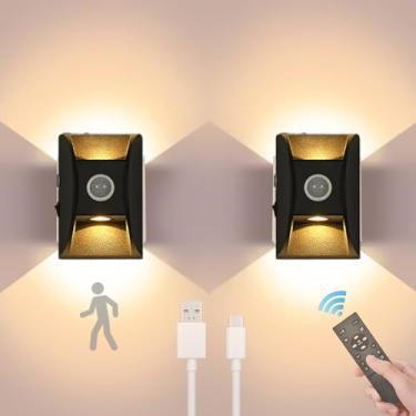 Imagem de Aplique de parede interno com controle remoto, luminária de parede regulável, recarregável, operada por bateria, luminária de parede com interruptor, luzes de parede com sensor de movimento,