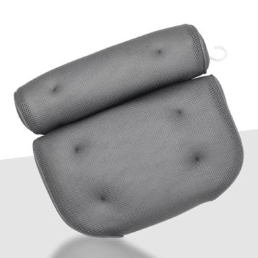 Imagem de Travesseiro de banho banheiro de malha 3D, luxo almofada de apoio de cabeça, relaxantes para Cabeça e pescoço de banheira e apoio para as costas, Travesseiro de Banheira com 6 Ventosas Fortes-cinza