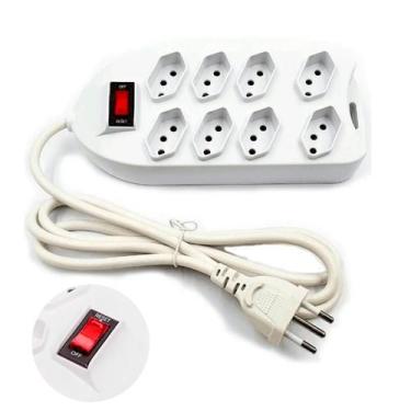 Imagem de Régua de Tomadas 8 Saídas com Cabo 2m Perfeita para Casa - BIVOLT