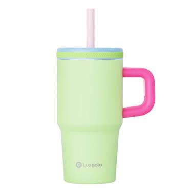 Imagem de Luxgola Copo infantil de 590 ml com alça, tampa rosqueada à prova de vazamento com canudo de silicone removível, à prova de derramamento, garrafa de água isolada de aço inoxidável reutilizável,