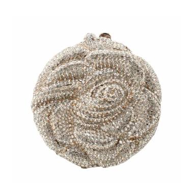Imagem de DJBM Elegante Rosa Strass Bolsa de Noite Floral Diamante Casamento Clutch Redondo Flor Cristal Bolsas para Mulheres Festa Baile, Prata