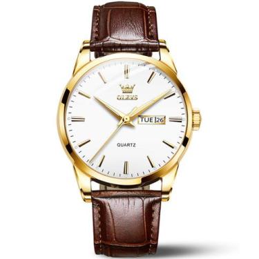Imagem de Relógio OLEVS Brown Leather Classic Analog Quartz para homens