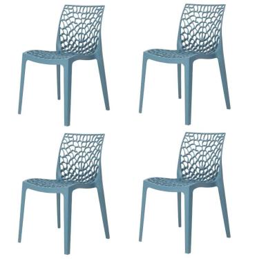 Imagem de Kit 4 Cadeiras Empilhável Inmetro Gruvyer Fratini Polipropileno Azul Petróleo Cap Suporta 182 kg