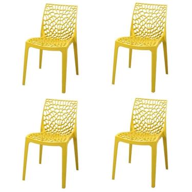 Imagem de Kit 4 Cadeiras Empilhável Inmetro Gruvyer Fratini Polipropileno Amarelo Capacidade Suporta 182 kg
